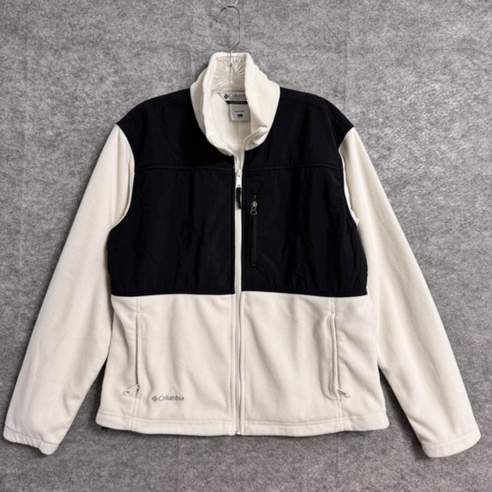 Columbia Jacket Womens Large‎ Black White Fleece Full Zip Nylon Yoke Pockets